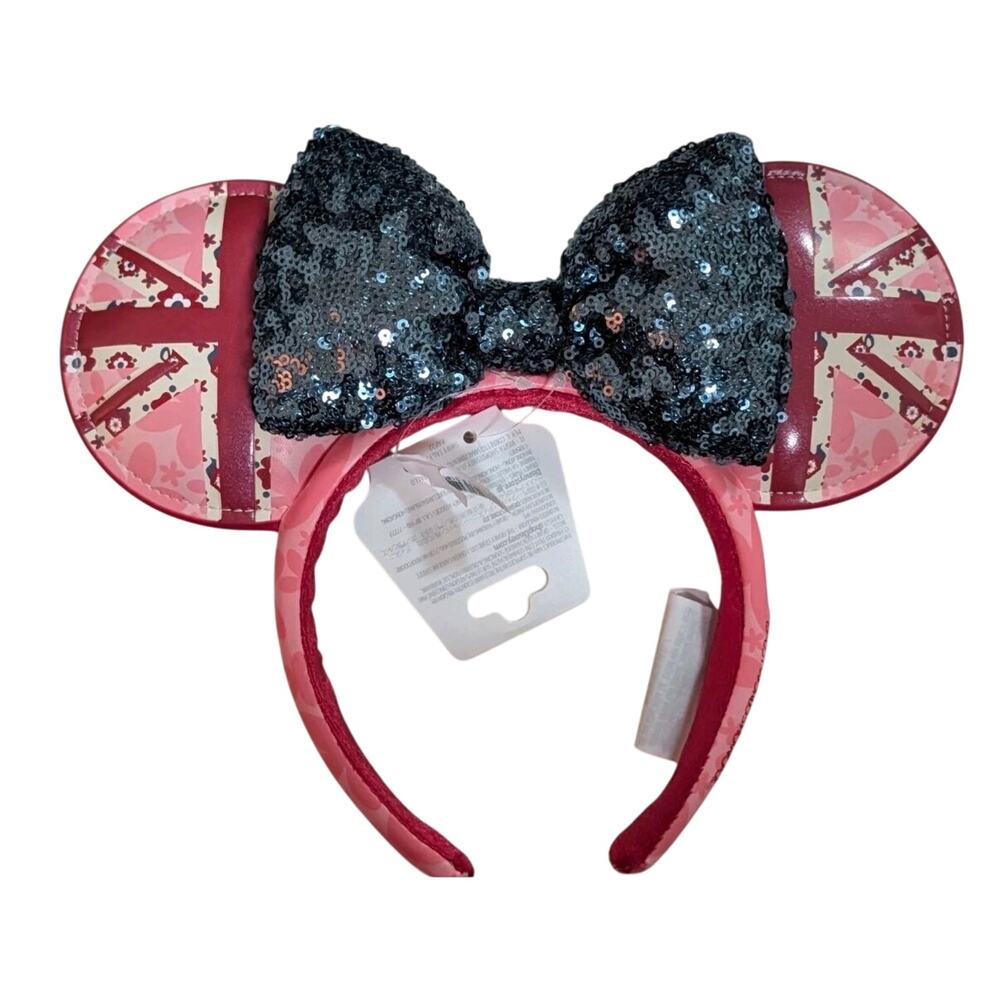 Disney EPCOT World Showcase UK Red White Floral Minnie Ears Headband NWT 2025